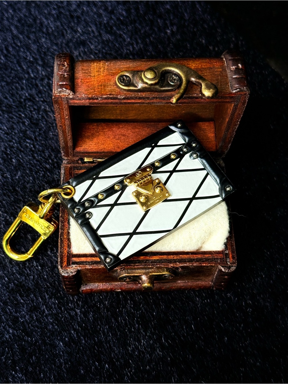 Louis Vuitton Black & White Trunk Key Charm with Gold Hardware